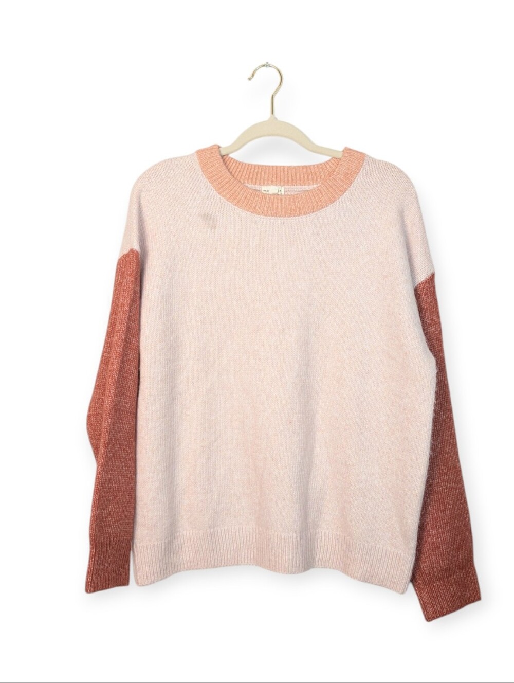 Mason & Belle Sweater L Blush Pink Colorblock Crew Neck Long Sleeve Knit NWT